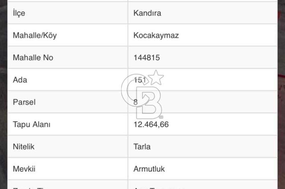 KOCAELİ KANDIRA KOCAKAYMAS MAHALLESİ'NDE 50.623 MT2 SATILIK