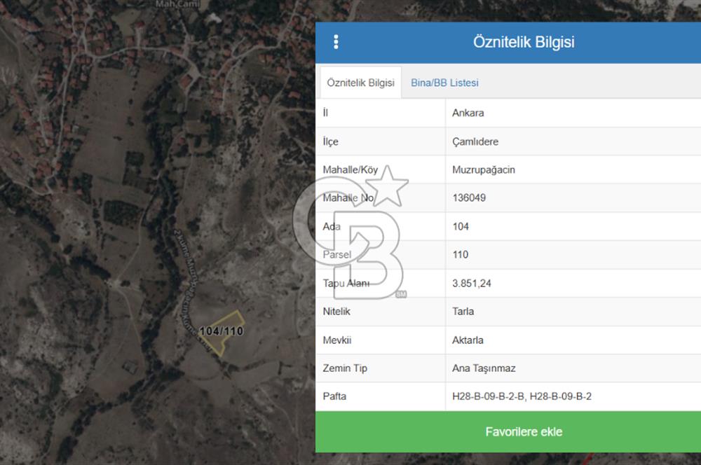 ÇAMLIDERE MUZRUPAĞCİN DE TEK TAPU YOL KENARI TARLA