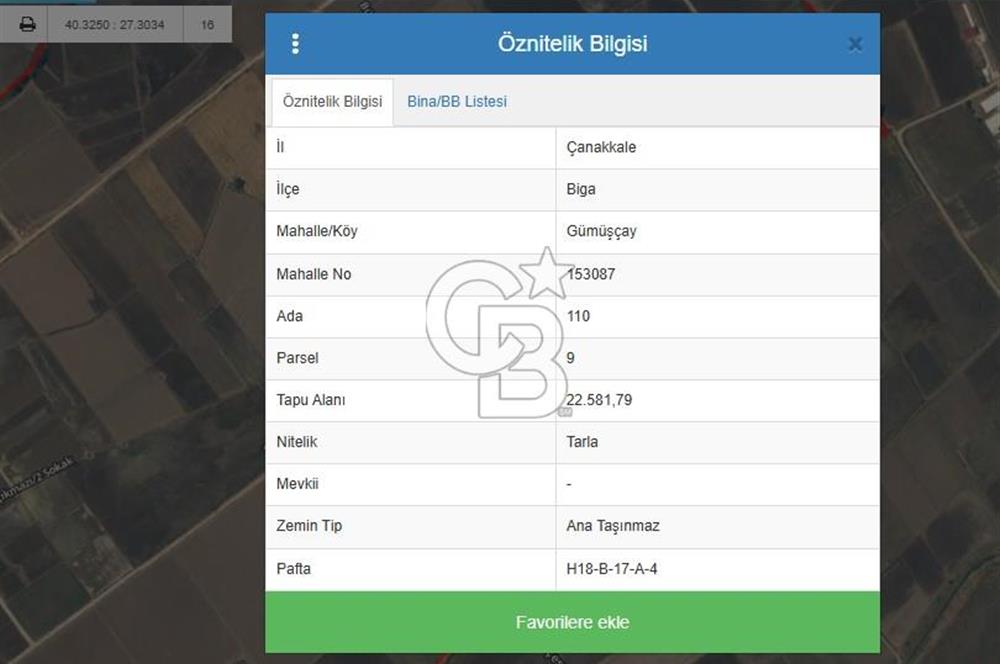 BİGA GÜMÜŞÇAY BELDESİ'NDE SATILIK ÇELTİK TARLASI