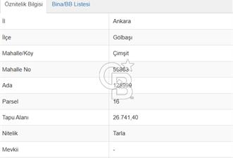 GÖLBAŞI ÇİMŞİT MAH SATILIK TEK TAPU YATIRIMLIK TARLA - 1 - 325922