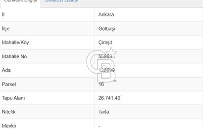 GÖLBAŞI ÇİMŞİT MAH SATILIK TEK TAPU YATIRIMLIK TARLA