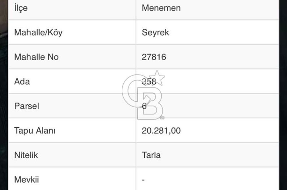 MENEMEN SEYREKTE SATILIK HİSSELİ TARLA