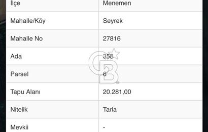 MENEMEN SEYREKTE SATILIK HİSSELİ TARLA