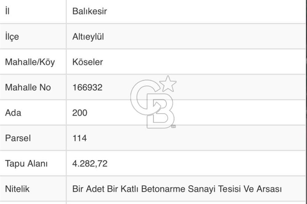 CB KİNG'DEN BALIKESİR/KÖSELER MAHALLESİ SATILIK FABRİKA
