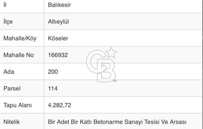 CB KİNG'DEN BALIKESİR/KÖSELER MAHALLESİ SATILIK FABRİKA