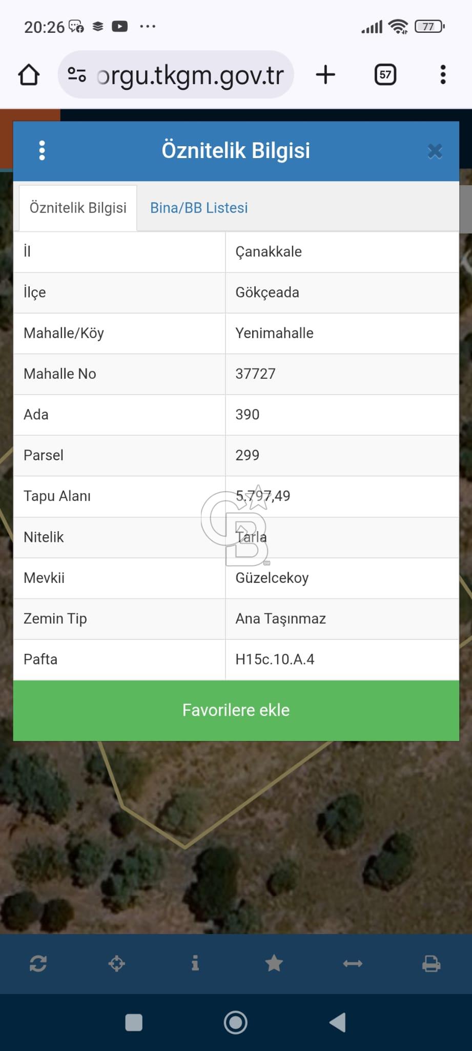 Çanakkale Gökçeada yenimahallede yatırımlık satılık Tarla