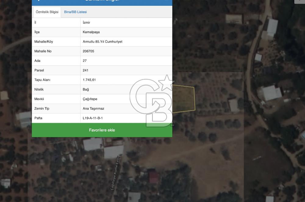 Kemalpaşa Armutlu'da 1745 m2 Satılık Bağ 