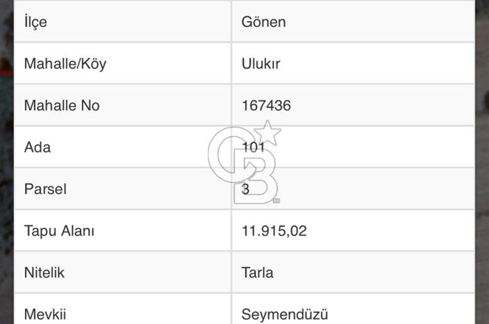 Gönen Ulukır’da Müstakil Tapulu Tarla