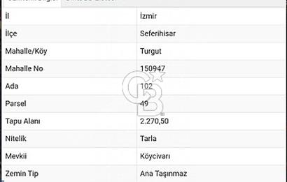 SEFERİHİSAR TURGUT DA YOLA CEPHELİ KÖYİÇİ İMARLI SATILIK ARAZİ