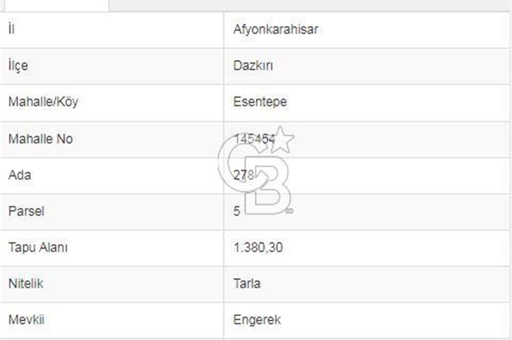 Afyon-Dazkırı Engerek Mevkinde Yola Yakın 6.603 m² Satılık Tarla