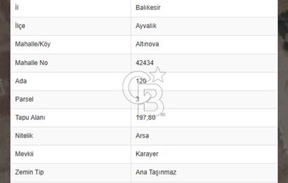 Balıkesir Ayvalık Altınova da Denize 300m Satılık İmarlı Arsa