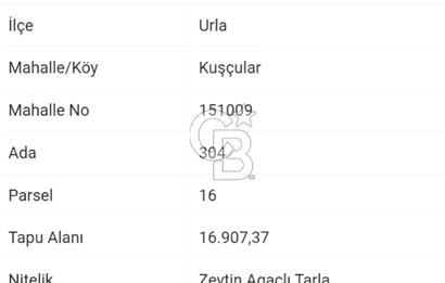 Urla Kuşçular'da Satılık 16.907,37 m2 Arazi