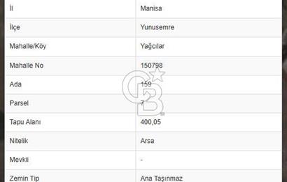Manisa Yağcılarda Satılık Arsa 400 m² Villa İmarlı Tek Tapu
