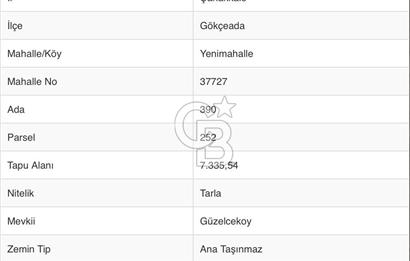 Gökçeada Yeni mahalle Güzelce Koyunda Satılık 7335 M2 Tarla