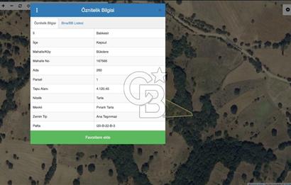 CB SILVER DAN KEPSUT BÜKDERE DE 4120 M2 YATIRIMLIK TARLA