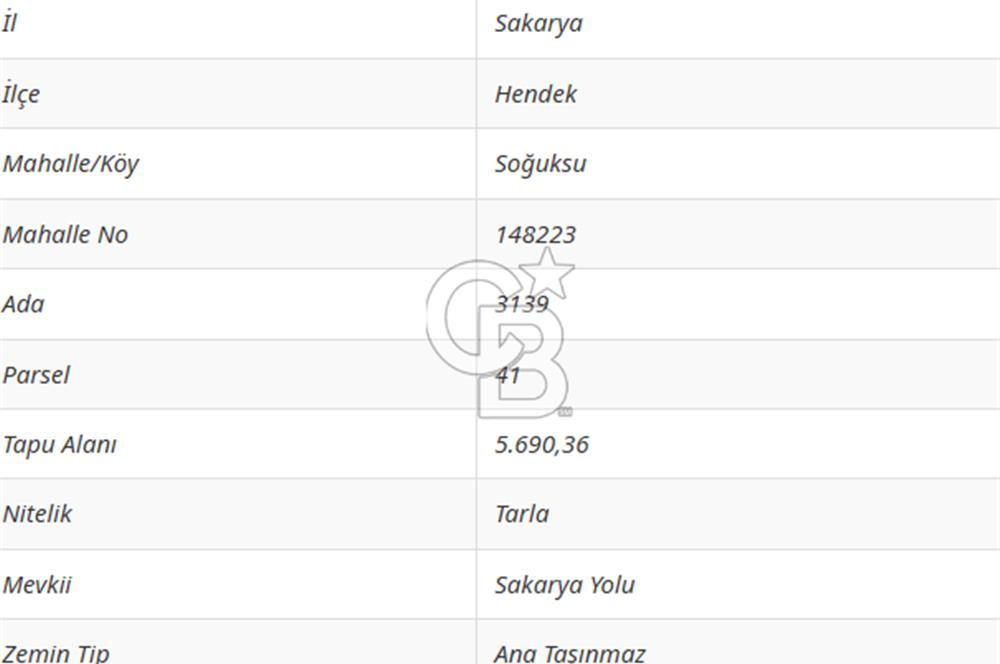 HENDEK SOĞUKSU DA SATILIK 11984 METREKARE TARLA