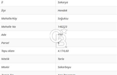 HENDEK SOĞUKSU DA SATILIK 11984 METREKARE TARLA