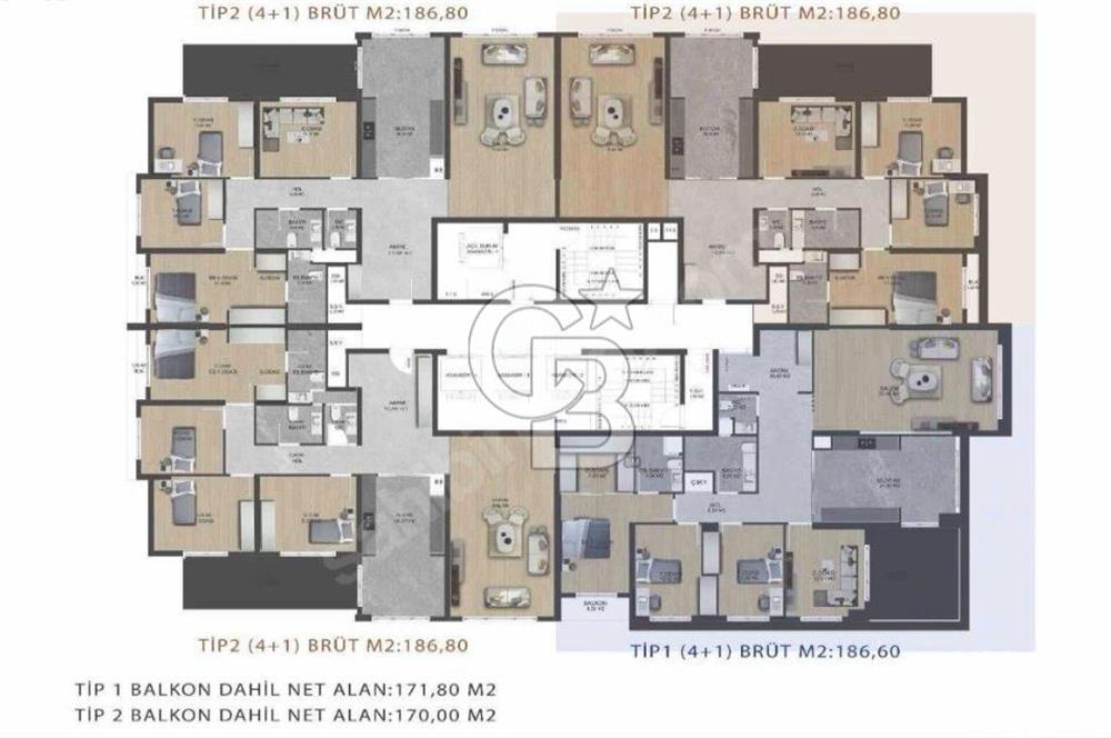 ATAKULE MANZ. NATURA YILDIZ PROJESİNDE SATILIK 185 M2 4+1 DAİRE