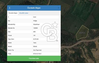 İzmir Aliağa Güzelhisarda 8.372m², Yolu Olan, Yatırımlık Tarla