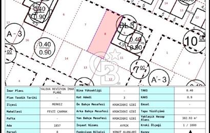  YALOVA MERKEZ FEVZİÇAKMAK DA SATILIK 3 KAT İMARLI 383M2 ARSA!