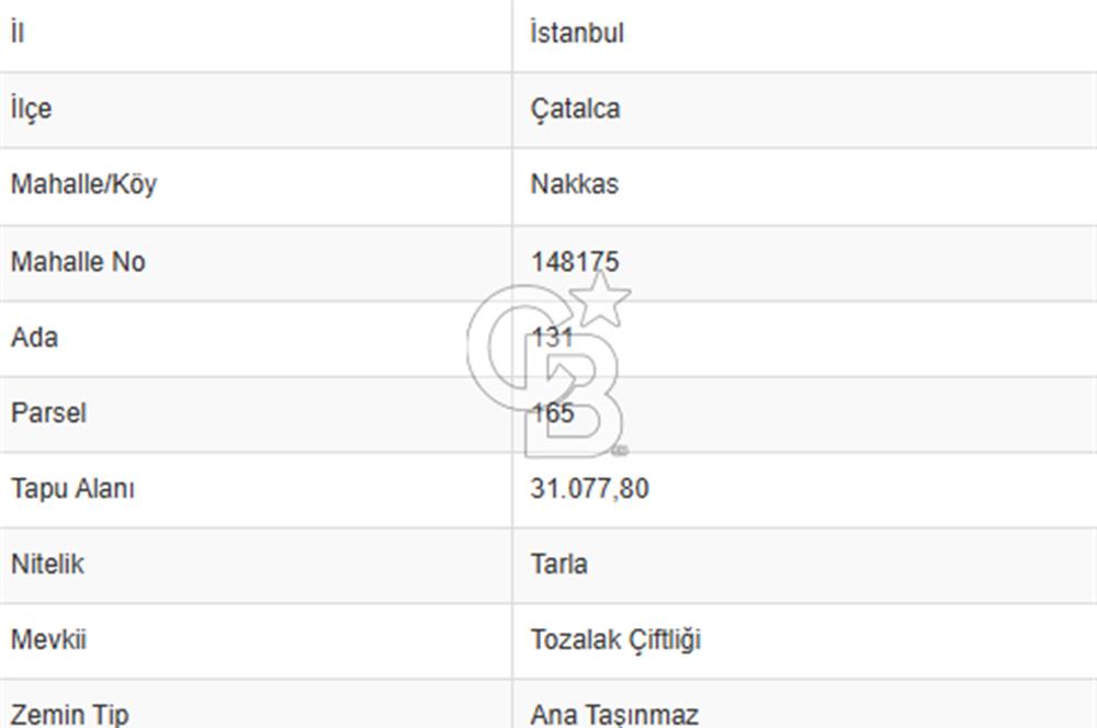 CB'DAN ÇATALCA NAKKAŞ 275M2, HAVAALANINA YAKIN, YOLA CEPHE