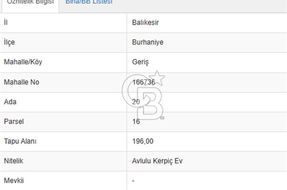 CB KİNG'DEN BURHANİYE/GERİŞ MAH. 3 KAT İMARLI SATILIK ARSA