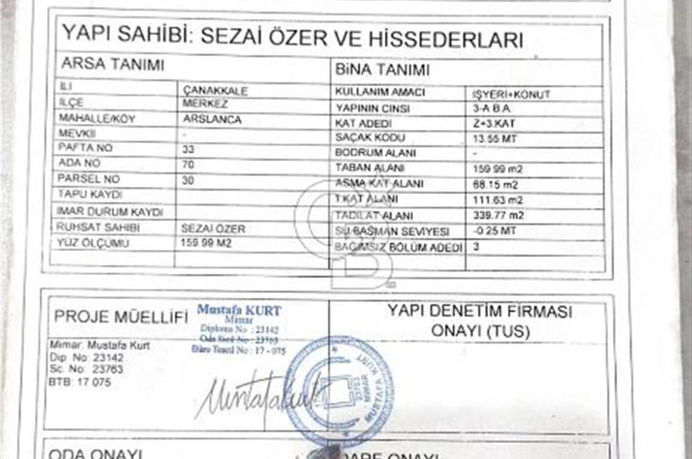 ÇANAKKALE MERKEZ DEMİRCİOĞLU CADDESİNDE SATILIK BİNA