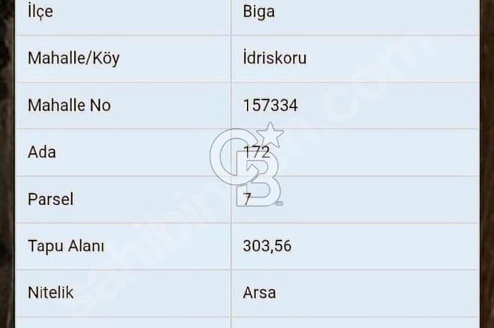 Biga Merkez'ine 1km Mesafede Satılık Villa İmarlı 303m² Arsa