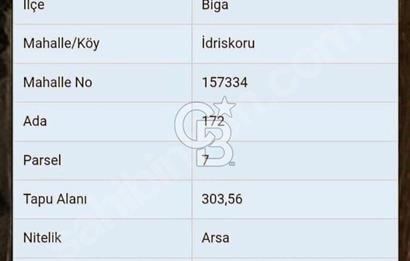 Biga Merkez'ine 1km Mesafede Satılık Villa İmarlı 303m² Arsa