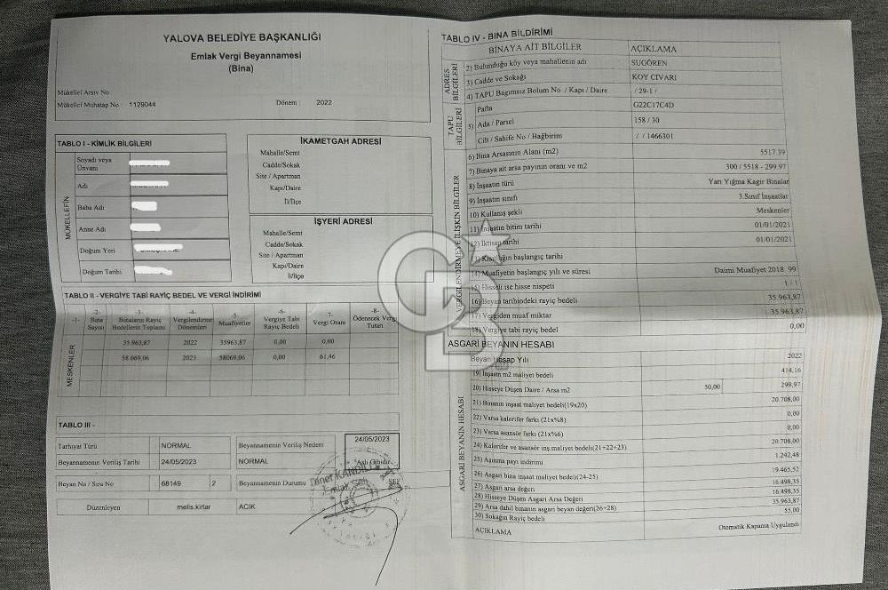 YALOVA MERKEZ SUGÖREN'DE SATILIK GENİŞ TARLA VE RESMİ KONUT