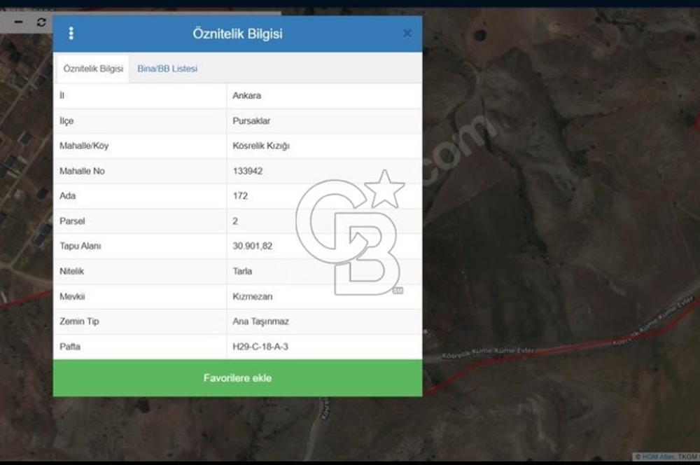 ANKARA PURSAKLAR KÖSRELİKKIZIĞINDA KIZ MEZARI MEVKİNDE SATILIK TARLA