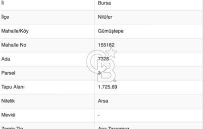 CB BLACK'TAN NİLÜFER GÜMÜŞTEPE'DE 1.725 M2 İMARLI ARSA*