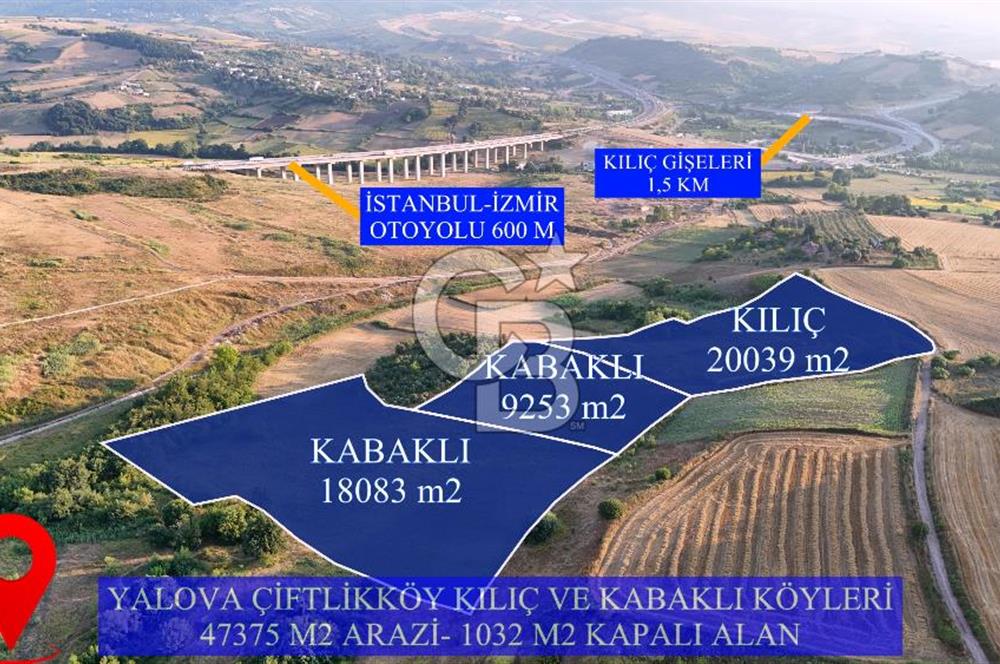 ÇİFTLİKKÖY KABAKLI DA SATILIK 47.375M2 ARAZİ VE MÜŞTEMİLAT!