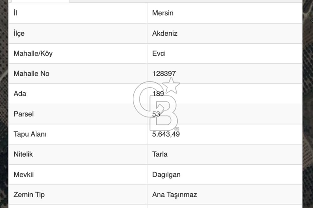 Mersin Akdeniz Evci Mahallesinde 5643 m2 Yatırımlık Arazi