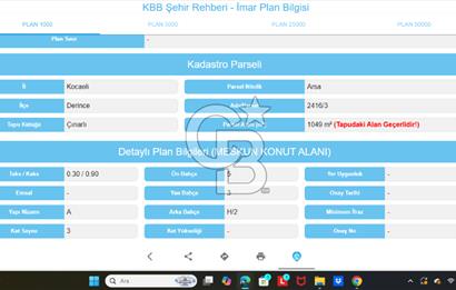 DERİNCE ÇINARLI MERSİNCİK SATILIK %30 İMARLI SATILIK KÖŞE PARSEL