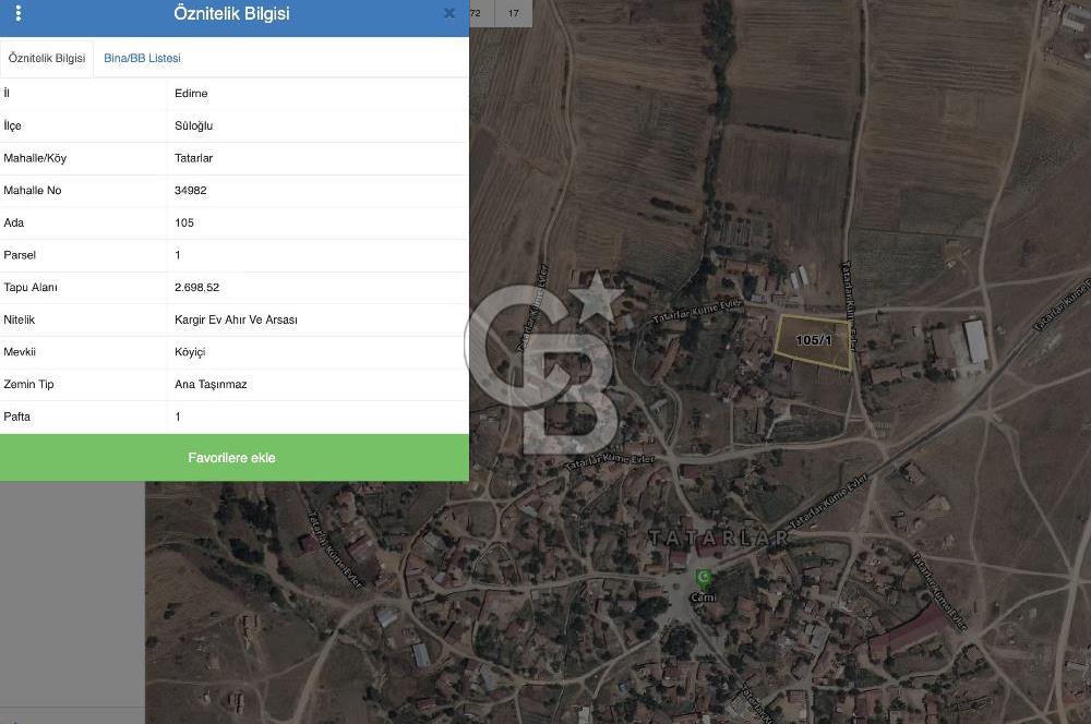 EDİRNE SÜLOĞLU TATARLAR KÖYİÇİ MEVKİİ SATILIK ARSA ! 
