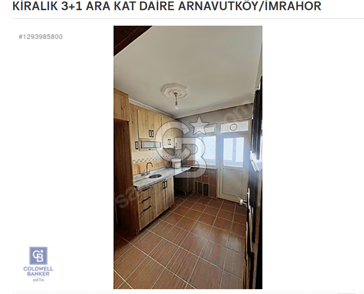 KİRALIK 3+1 ARA KAT DAİRE ARNAVUTKÖY/İMRAHOR