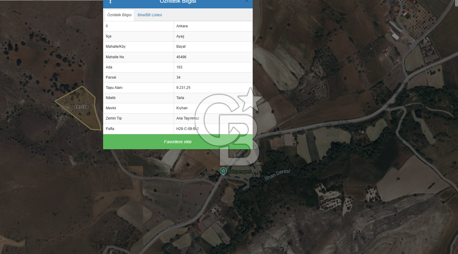 ANKARA AYAŞ BAYAT TEK TAPU 9231M2