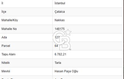 CB'DAN ÇATALCA NAKKAŞ 230M2, HAVAALANNA YAKIN, SATILIK ARAZİ