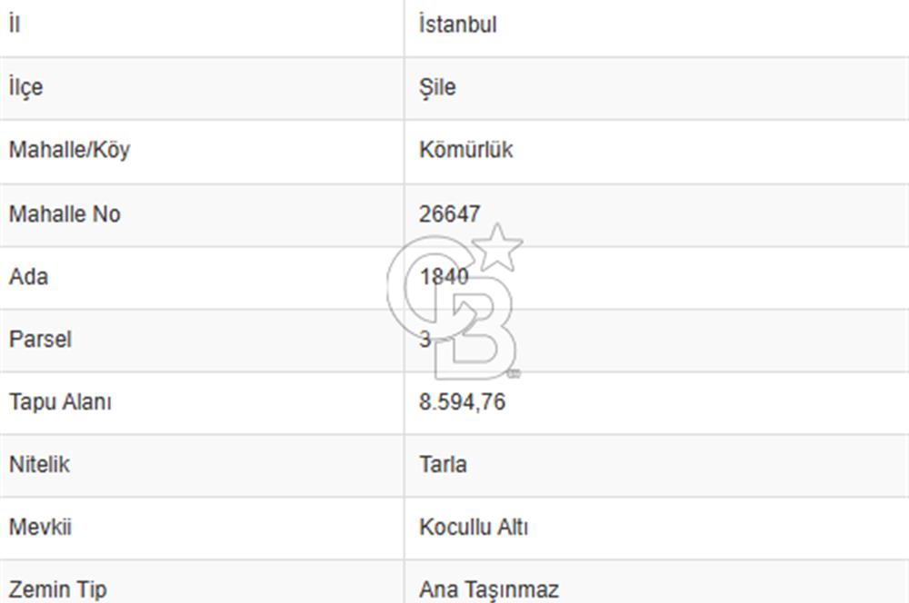 CB'DAN ŞİLE KÖMÜRLÜK,8.595M2, MÜSTAKİL, YOLA CEPHE SATILIK ARAZİ