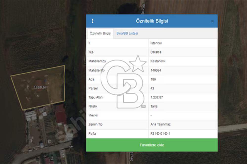 İSTANBUL / ÇATALCA / KESTANELİK SATILIK HİSSELİ ARSA 332 m²