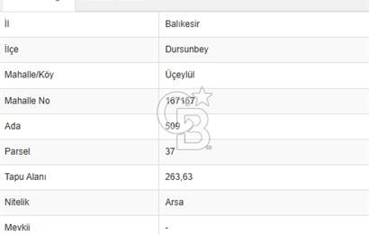 CB KİNG'DEN DURSUNBEY/ÜÇEYLÜL MAHALLESİ 263 m² SATILIK ARSA