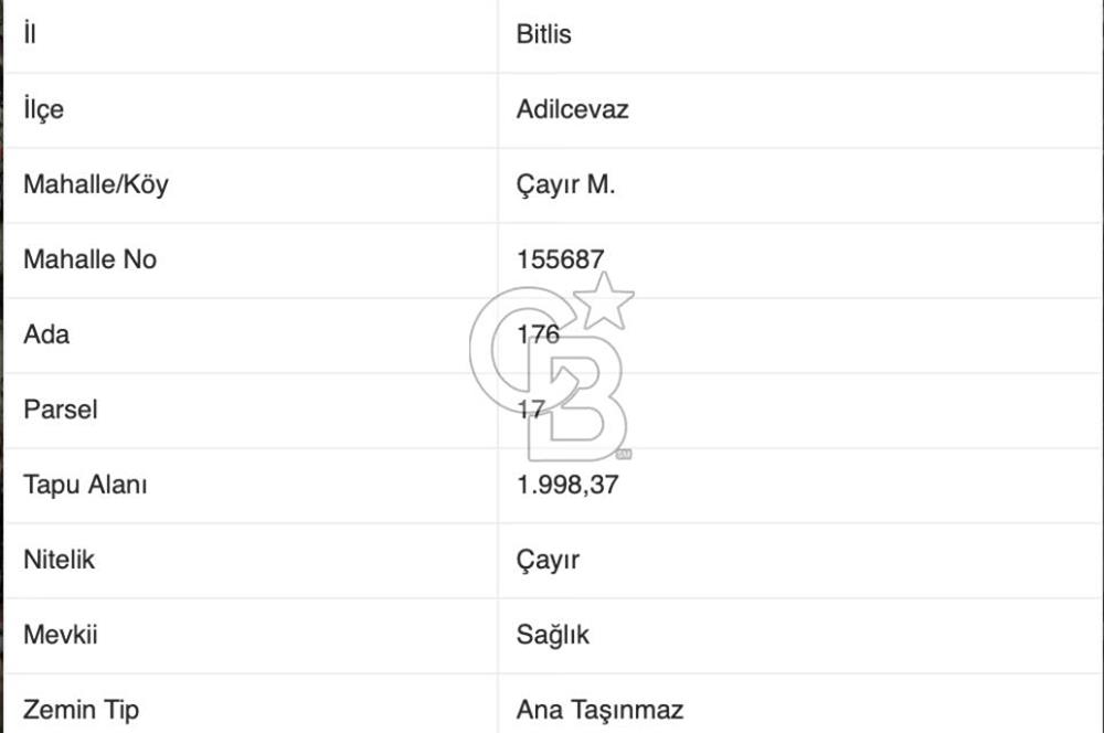BİTLİS ADİLCEVAZ ŞEHİR MERKEZİN'DE SATILIK 2 DÖNÜM ARAZİ 