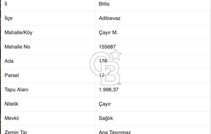 BİTLİS ADİLCEVAZ ŞEHİR MERKEZİN'DE SATILIK 2 DÖNÜM ARAZİ 