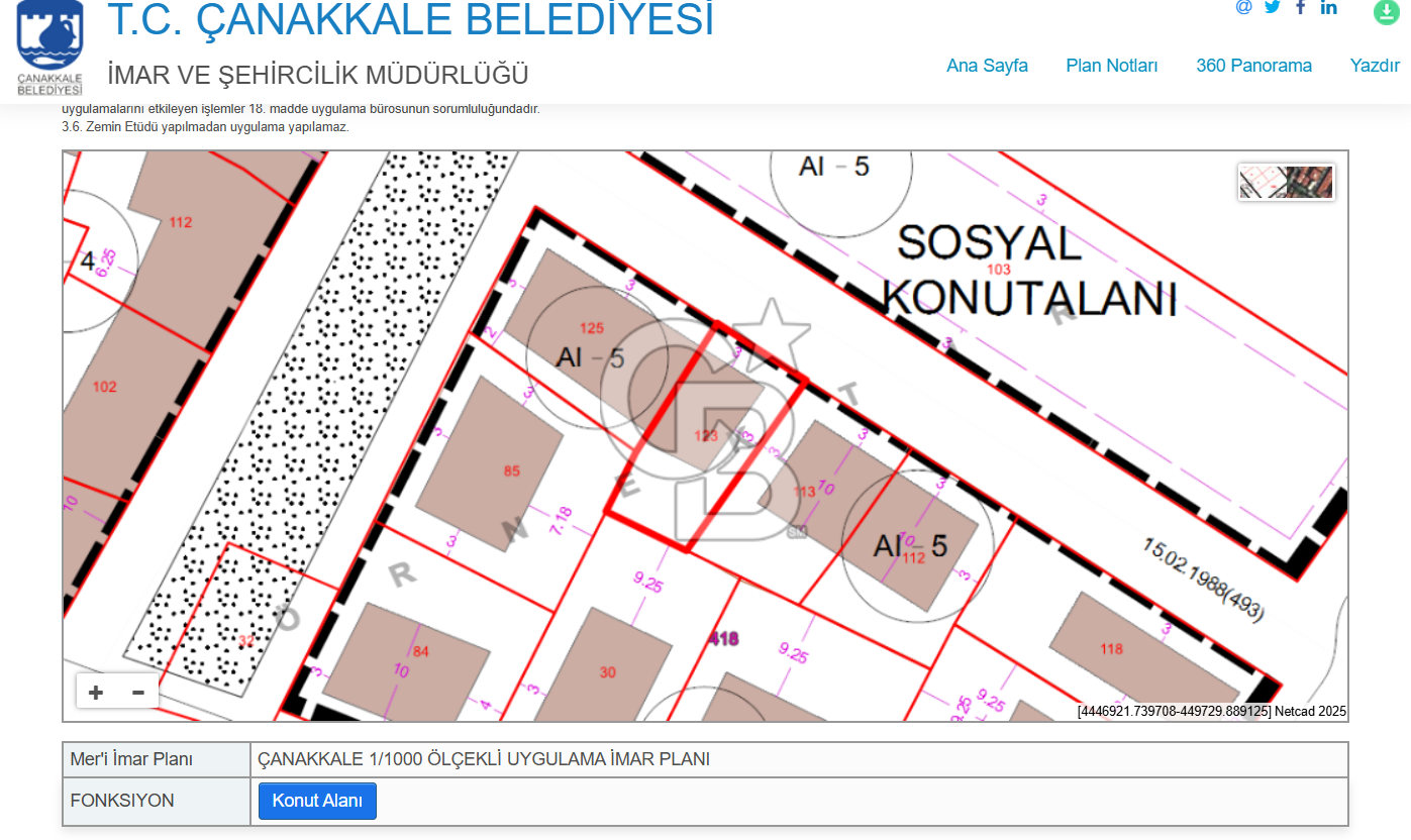 ÇANAKKALE MERKEZ CEVATPAŞA MAHALLESİNDE KAT KARŞILI ARSA