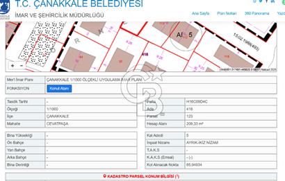 ÇANAKKALE MERKEZ CEVATPAŞA MAHALLESİNDE KAT KARŞILI ARSA