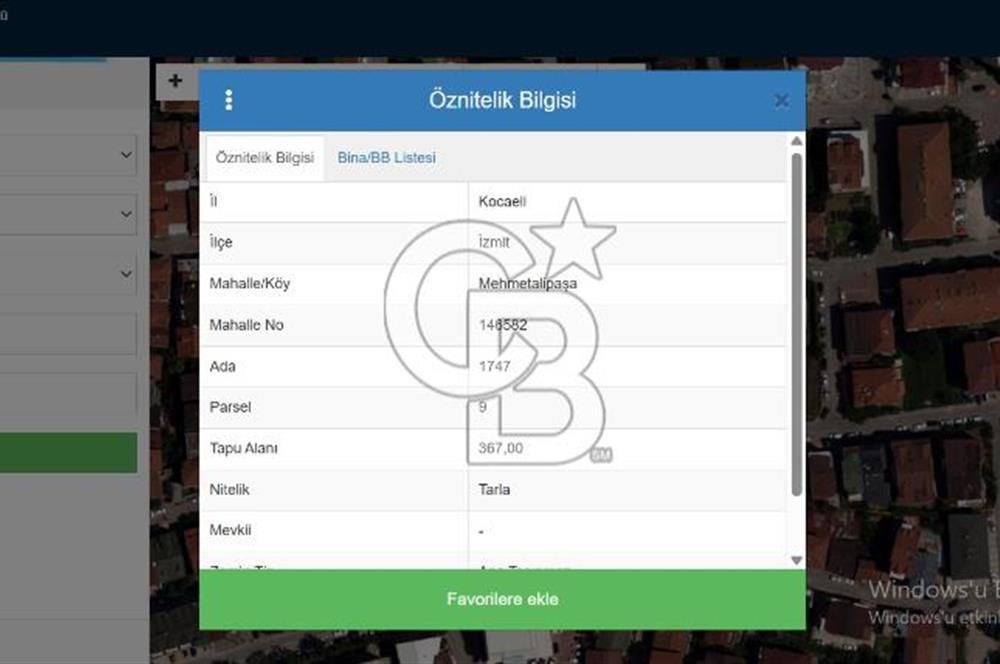 İzmit Mehmetalipaşa'da 3 kat imarlı 367 m2 arsa