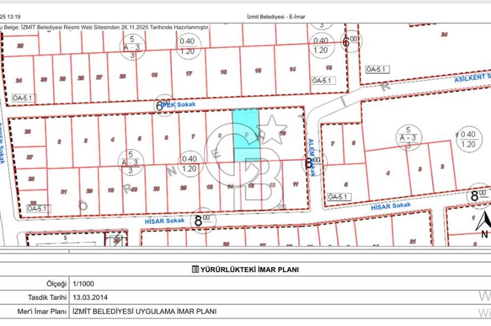 İzmit Mehmetalipaşa'da 3 kat imarlı 367 m2 arsa