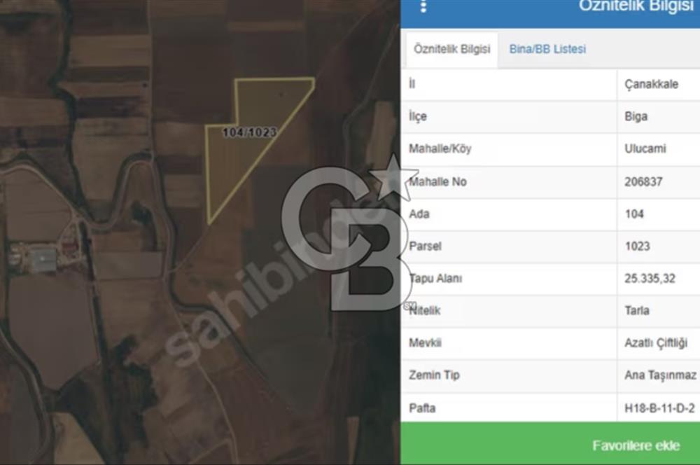 ÇANAKKALE KARABİGA ULUCAMİ 10.858 M2 YOLA GENİŞ CEPHELİ TARLA