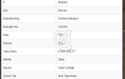 Sincan Yenikent İlyakut’ta Konum Avantajlı Yatırım Fırsatı Tarla 